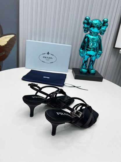 Prada 26s Strappy Sandals Stiletto Heel 60mm In Black Satin
