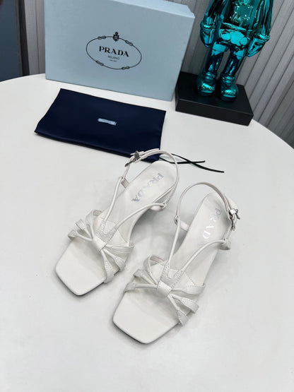 Prada 26s Strappy Sandals Stiletto Heel 60mm In White Calfskin