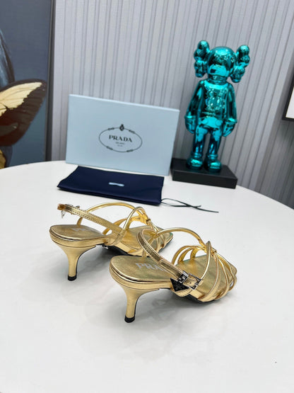 Prada 26s Strappy Sandals Stiletto Heel 60mm In Gold Calfskin