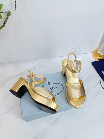 PRA 26SS Platform Sandals 75 Gold Metallic Sheepskin 592377