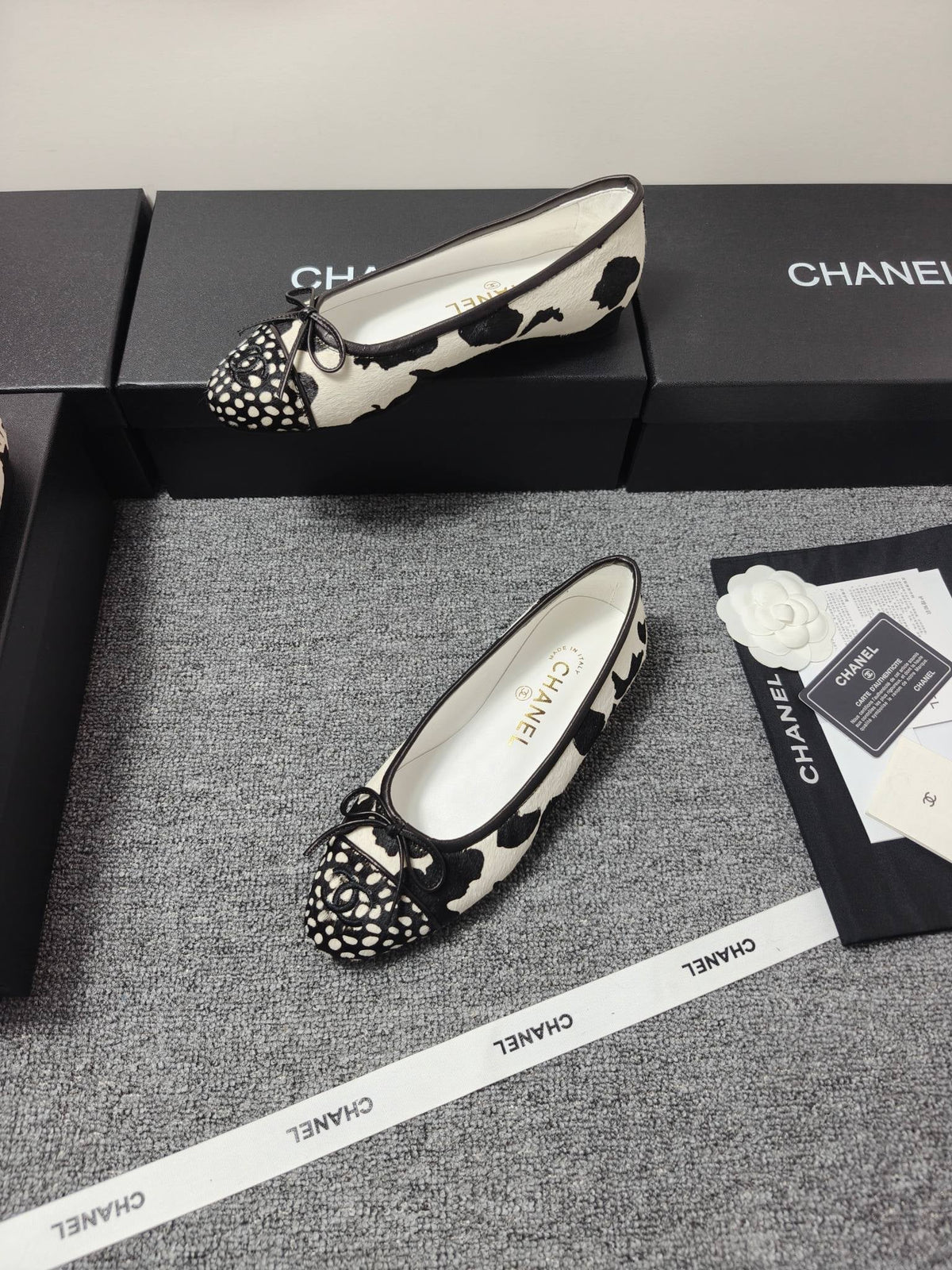 Chanel 2026 Ballet Flat Black White Horsehair Calfskin 696629
