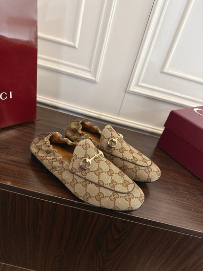 GG 26SS Loafers Beige Brown Monogram Canvas Leather 645954