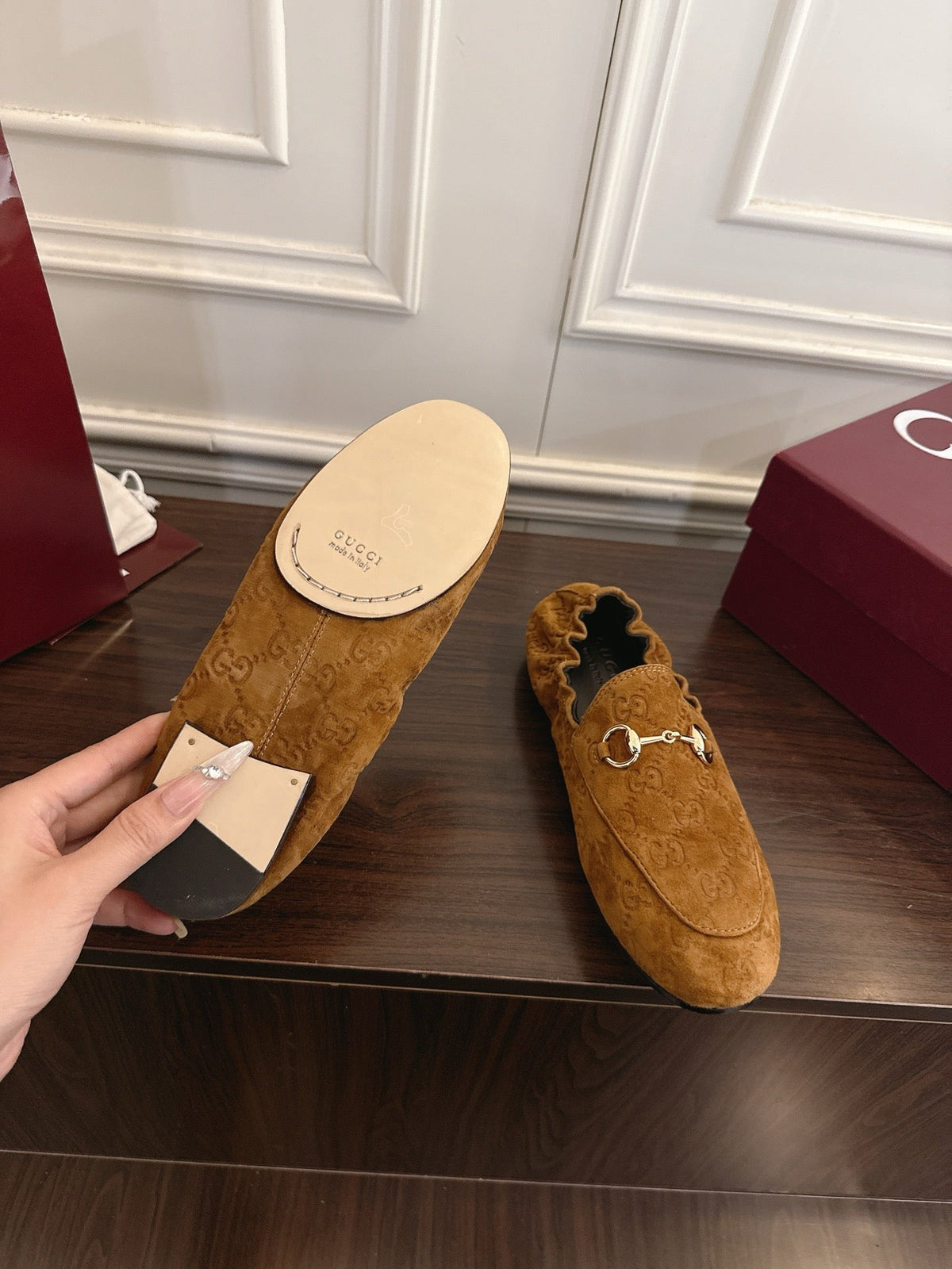 GG 26SS Loafers Brown Monogram Suede Leather 645959