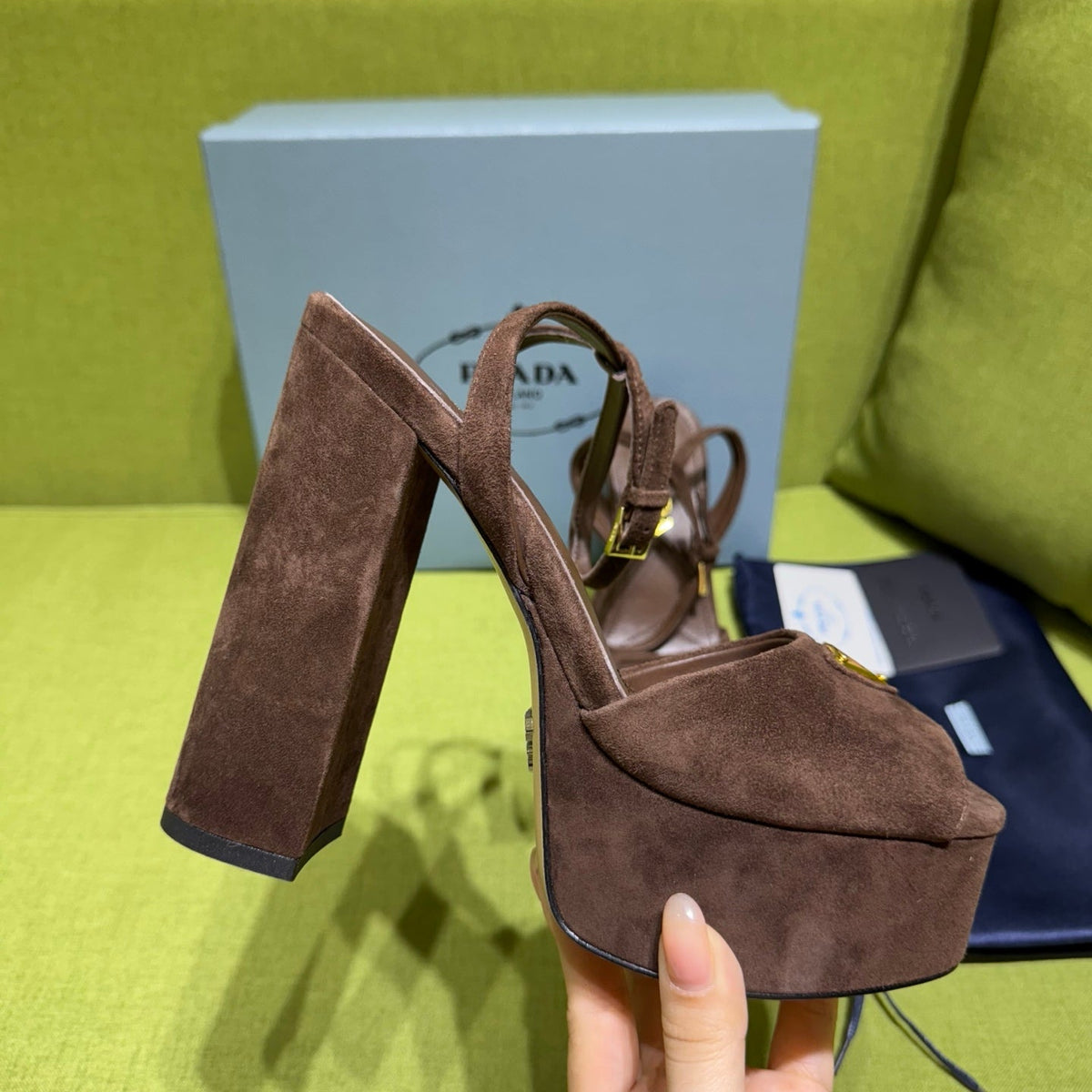 Prada 25 AW Platform Sandals Dark Brown Suede 564120