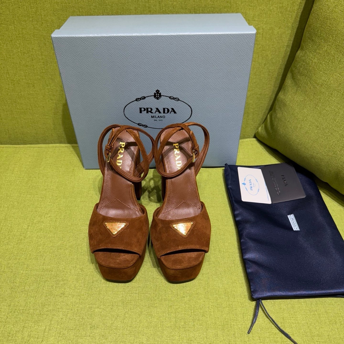Prada 25 AW Platform Sandals Brown Suede 564119