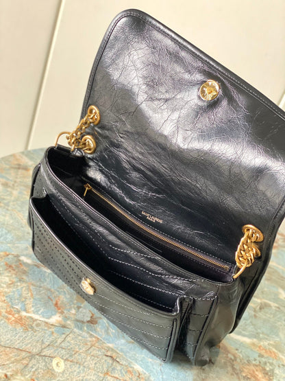 Niki Baby Shoulder Bag 28cm Black Glossy Leather GHW 286044