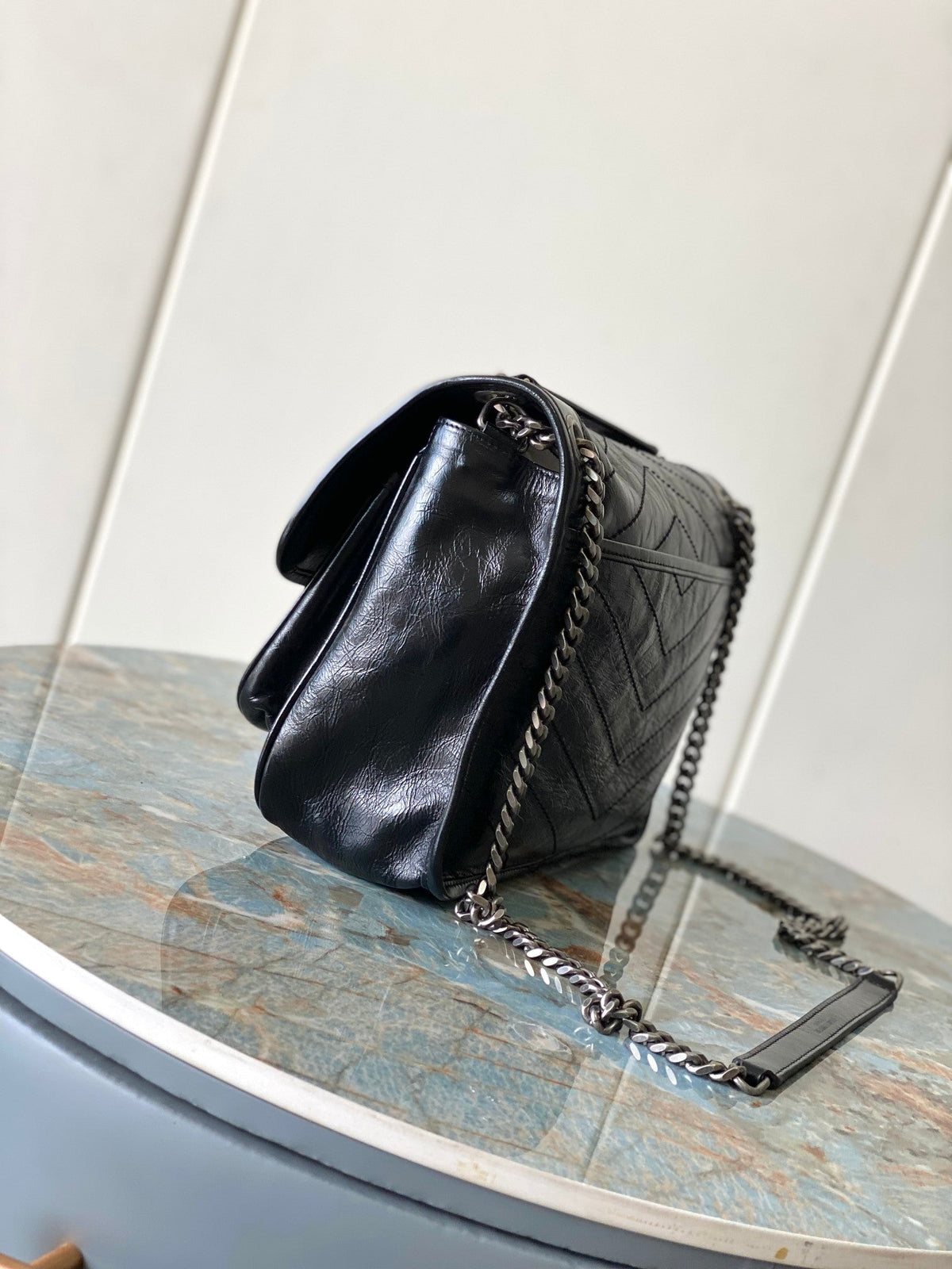 Niki Baby Shoulder Bag 28cm Full Black Glossy Leather 286052