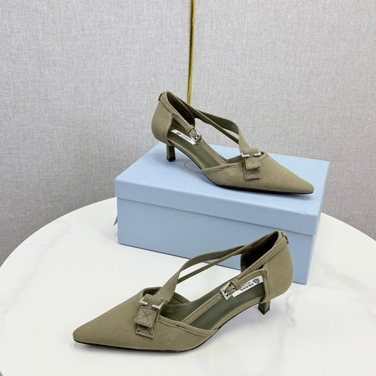 Prada Pumps 4.5cm Olive Green Canvas 639959