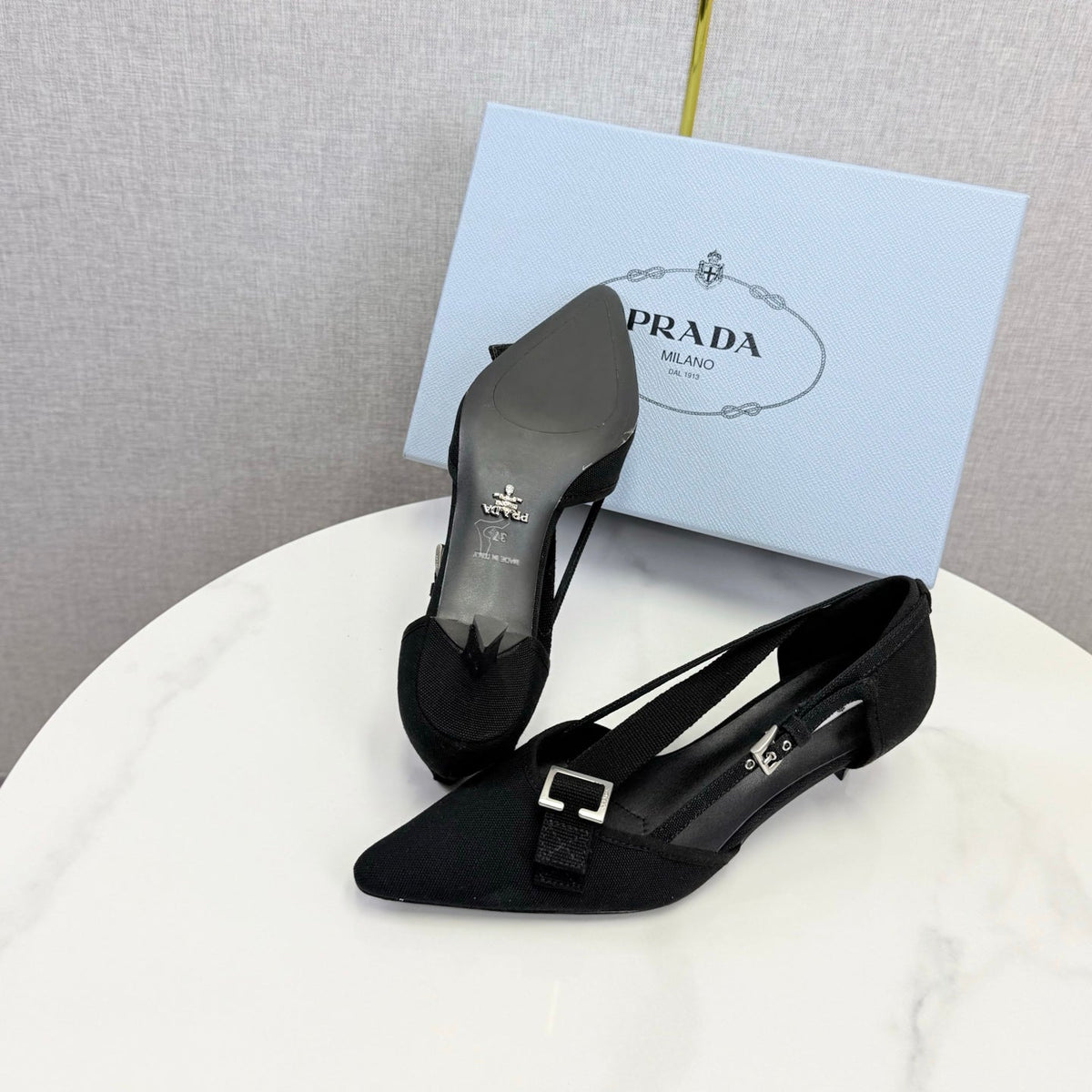 Prada Pumps 4.5cm Black Canvas 639960
