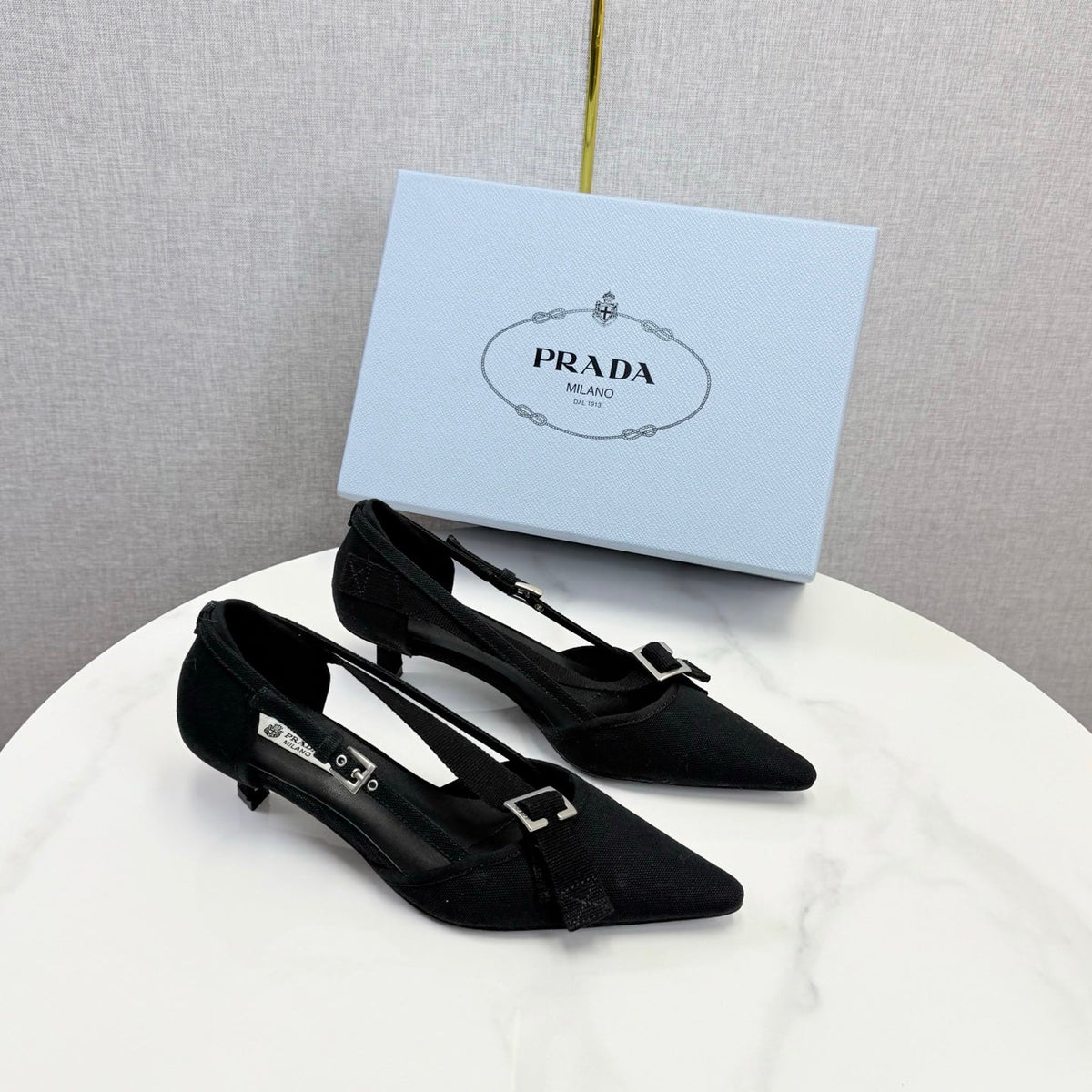 Prada Pumps 4.5cm Black Canvas 639960