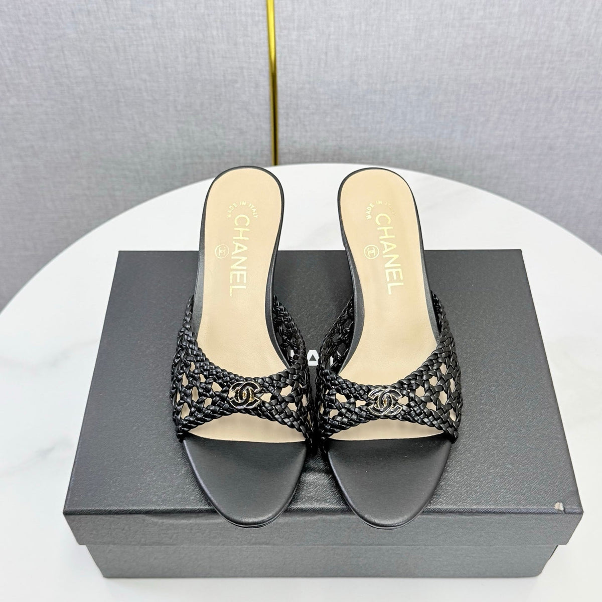 Chanel 2026 Mules 40mm Woven Sheepskin 801634
