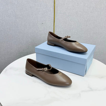 Prada 26s Ballerina Flats Strap With Buckle  Bright Brown Nappa Leather 973279