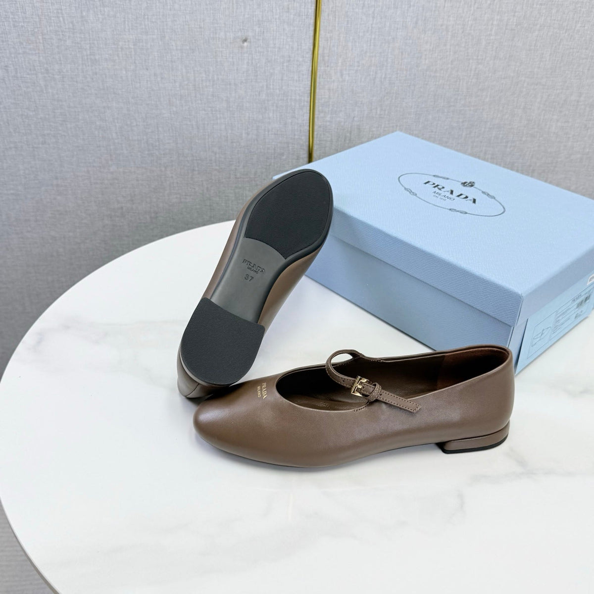 Prada 26s Ballerina Flats Strap With Buckle  Bright Brown Nappa Leather 973279