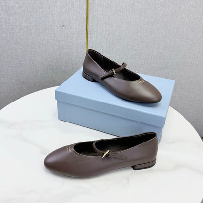 Prada 26s Ballerina Flats Strap With Buckle Brown Burgundy Nappa Leather 973280