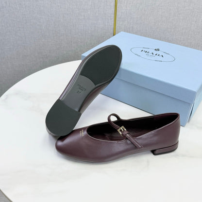 Prada 26s Ballerina Flats Strap With Buckle Deep Burgundy Nappa Leather 973281