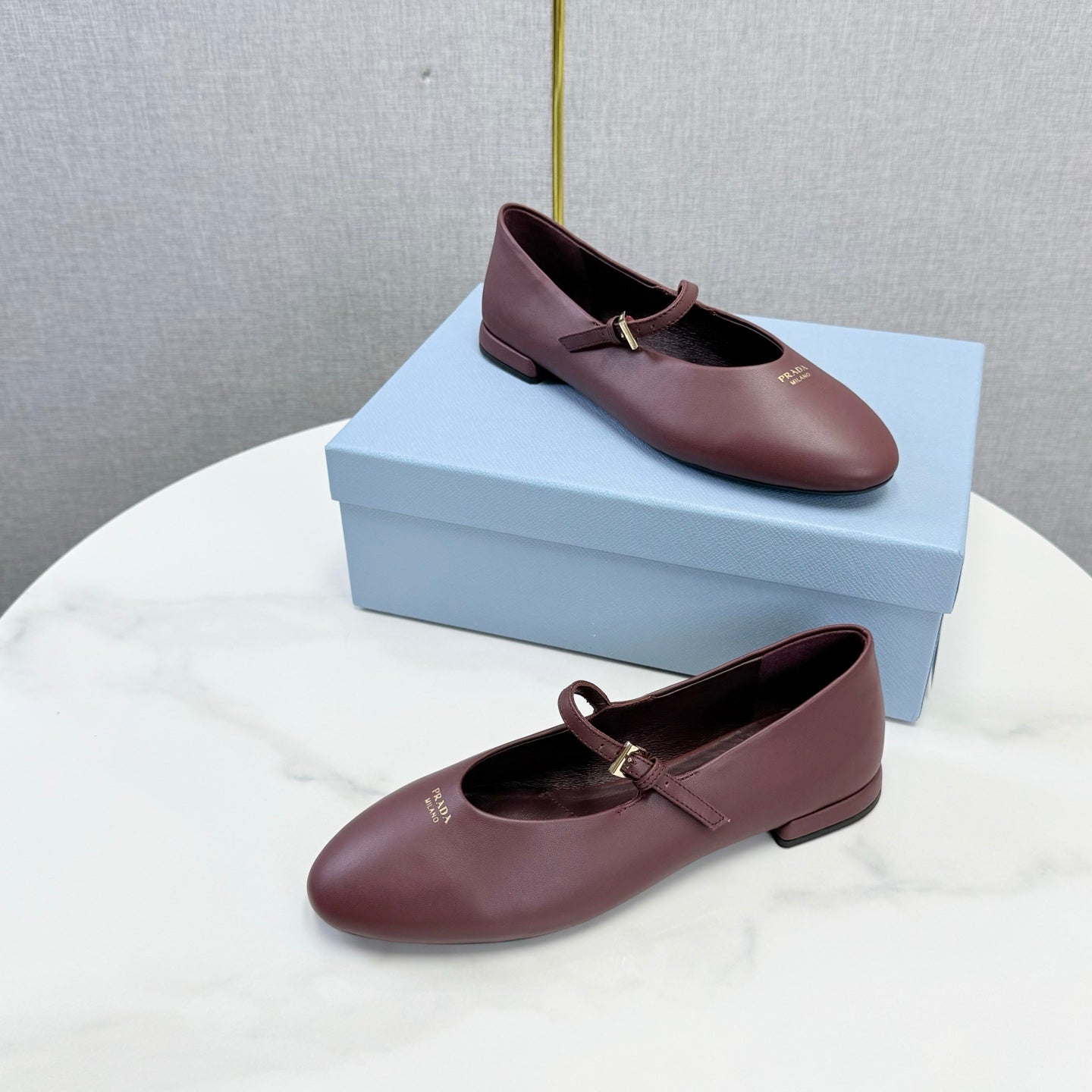 Prada 26s Ballerina Flats Strap With Buckle Burgundy Nappa Leather 973282