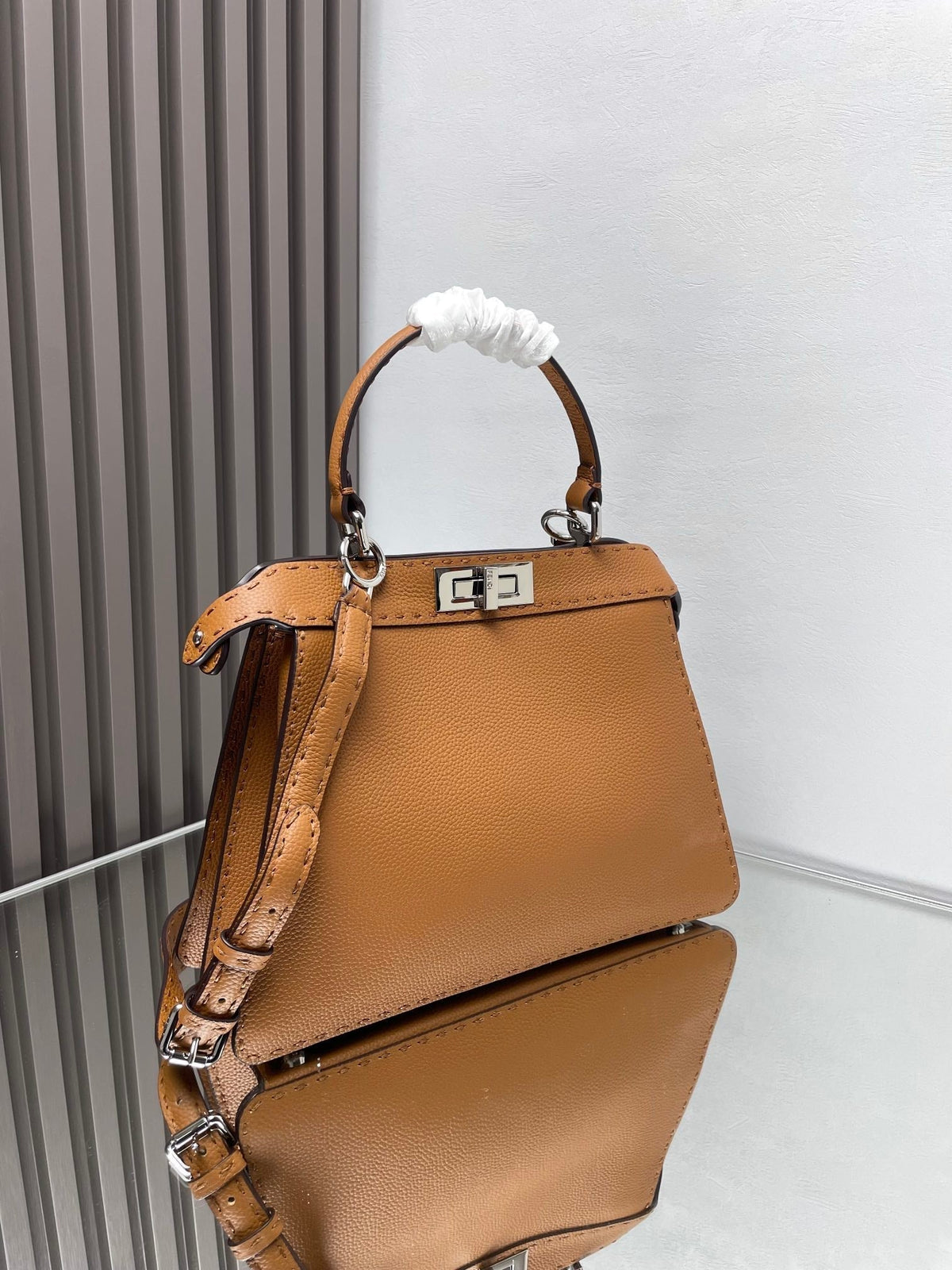 PEEKABOO MEDIUM 33 BROWN CALFSKIN SILVER HARDWARE