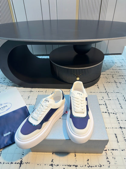 Prada 25s Platform Sneakers White Blue Cowhide 538420
