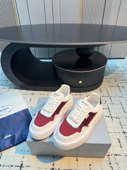 Prada 25s Platform Sneakers White Red Cowhide 538422