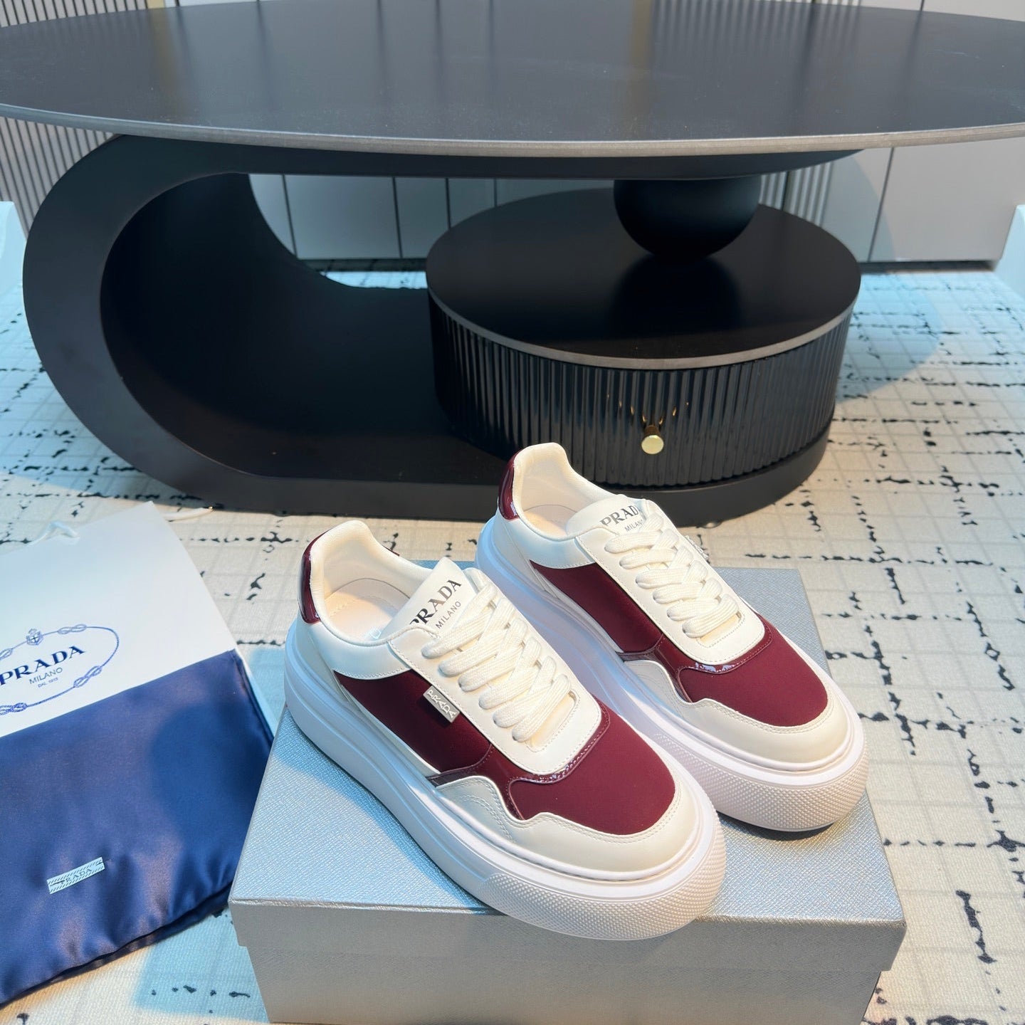 Prada 25s Platform Sneakers White Red Cowhide 538422