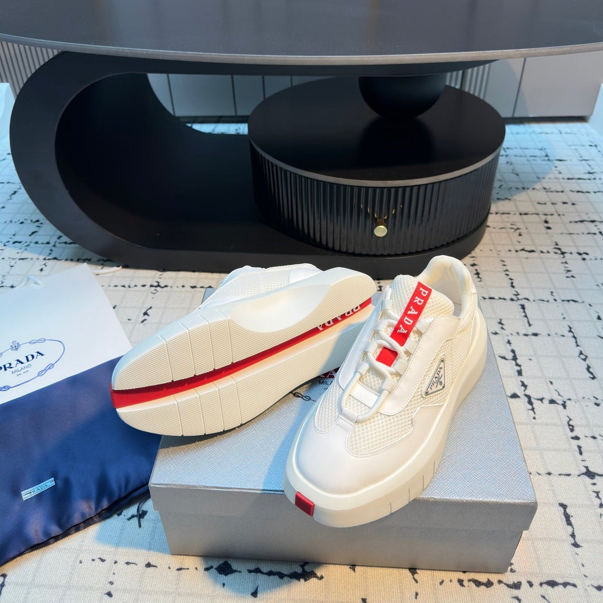 Prada 25s Platform Sneakers White Cowhide 538423