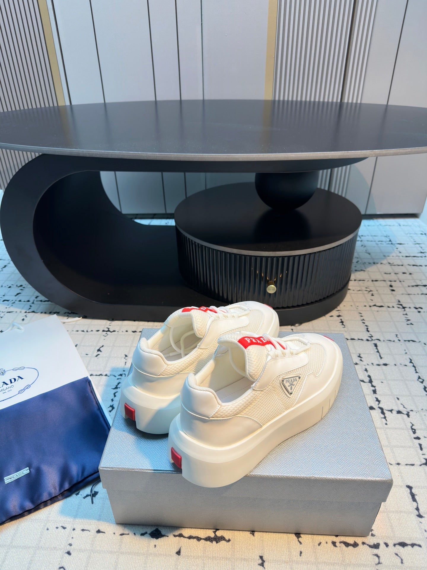 Prada 25s Platform Sneakers White Cowhide 538423