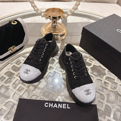 CC 26s Platform Sneakers Black Gray Rhinestone Sheepskin 627059