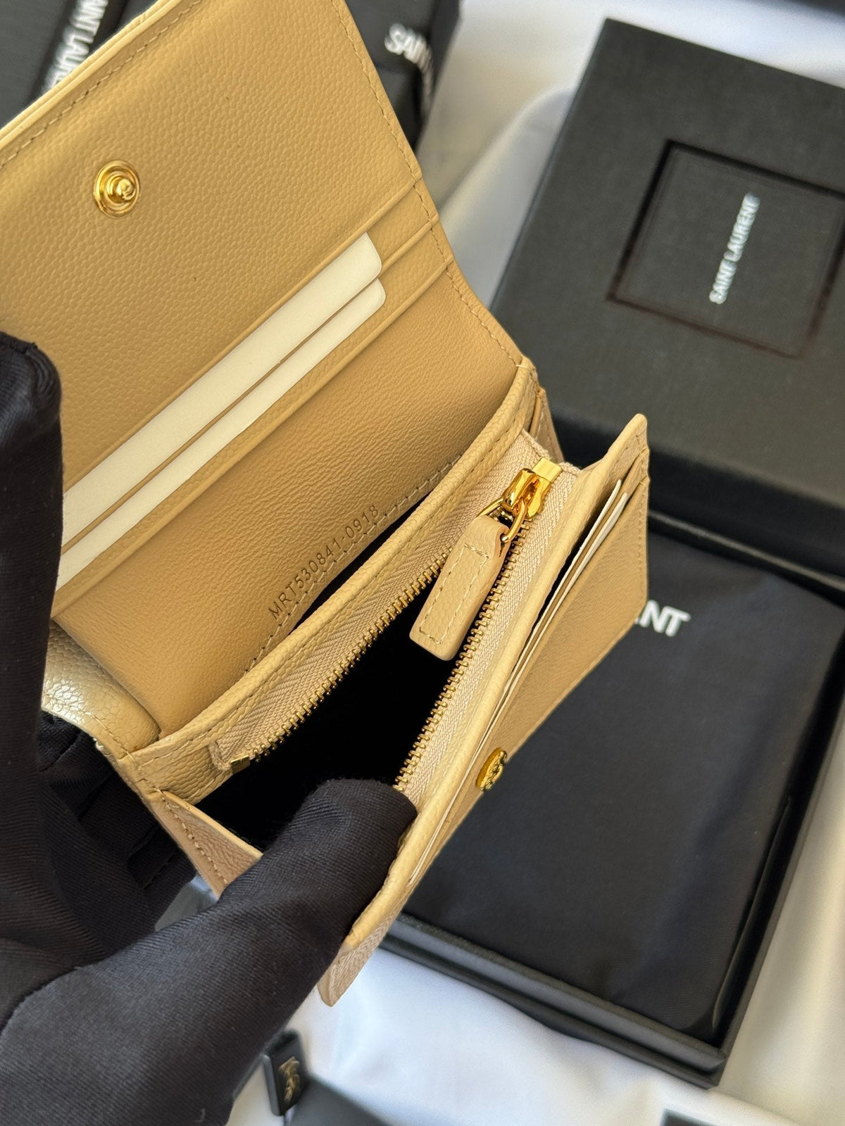 YSL Wallet Light Beige Gold Cowhide 240590