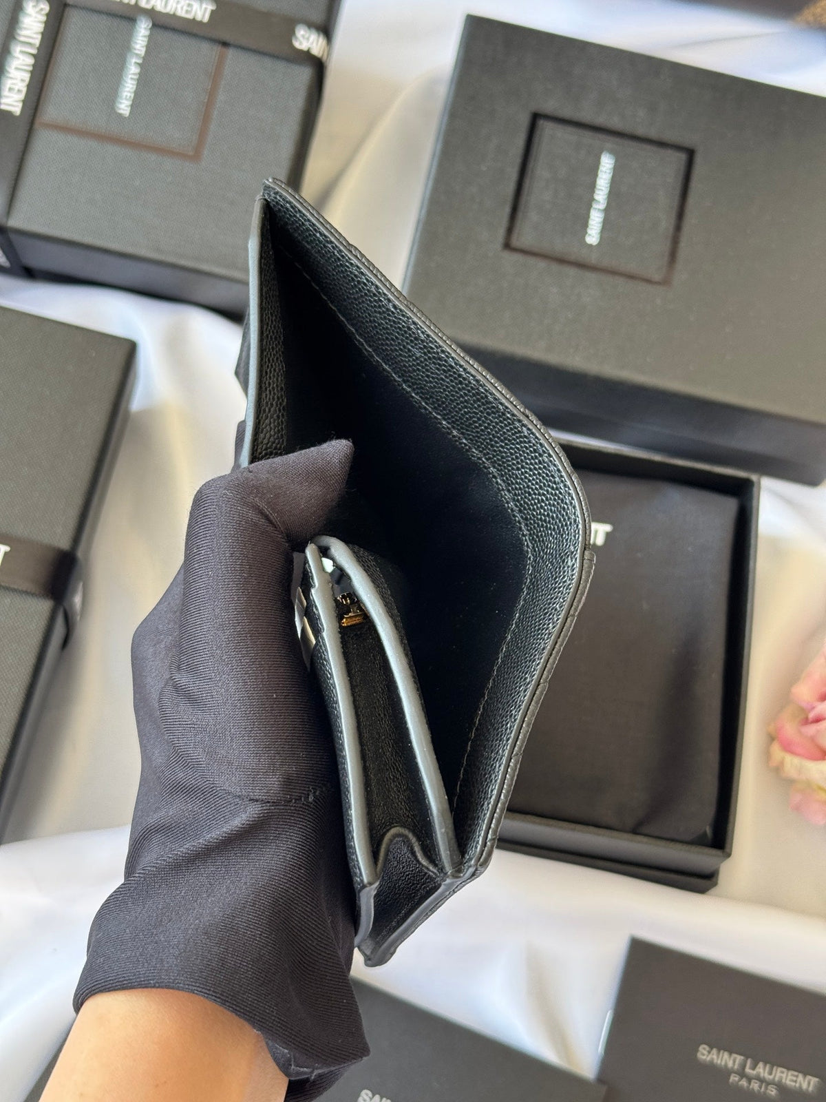 YSL Wallet Black Gold Cowhide 240572