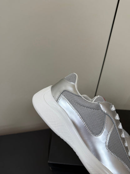 Prada America's Cup Sneaker Sliver Metalic Leather 618917