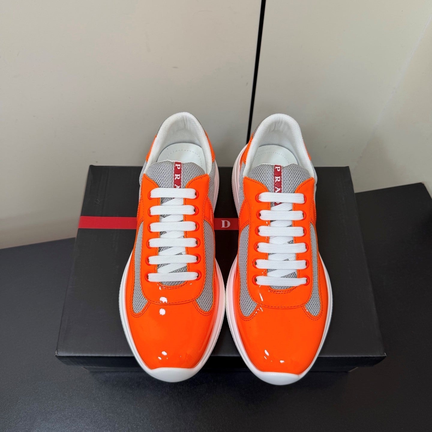Prada America's Cup Sneaker Orange Patent Leather Mesh 618920