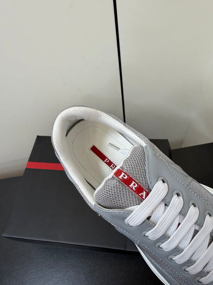 Prada America's Cup Sneaker  Grey White Patent Leather Mesh 618927