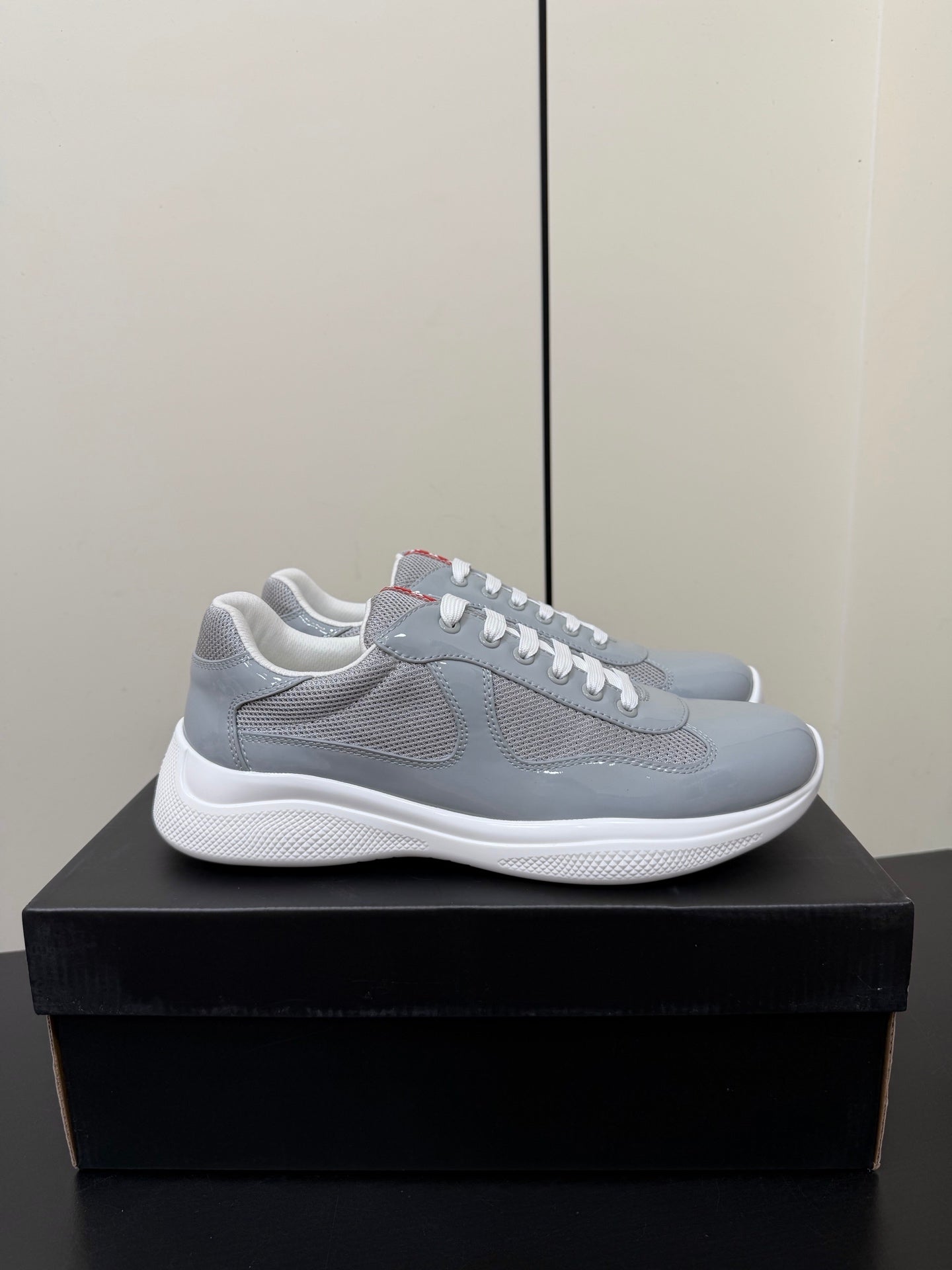 Prada America's Cup Sneaker  Grey White Patent Leather Mesh 618927