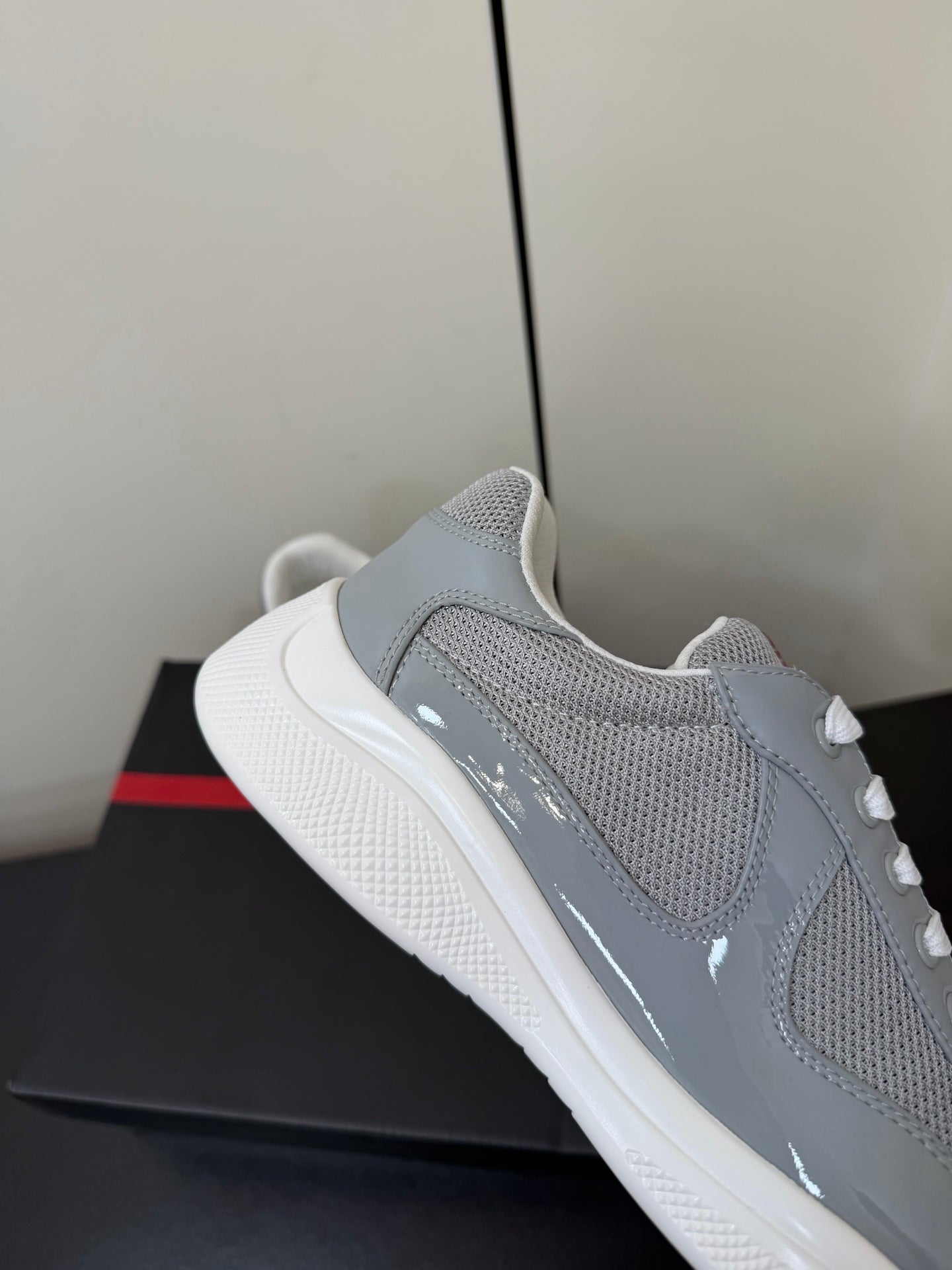 Prada America's Cup Sneaker  Grey White Patent Leather Mesh 618927