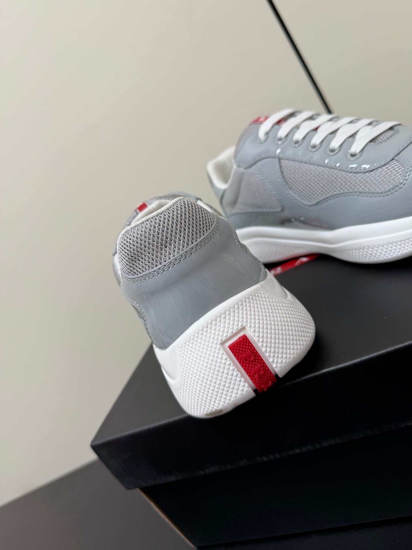 Prada America's Cup Sneaker  Grey White Patent Leather Mesh 618927