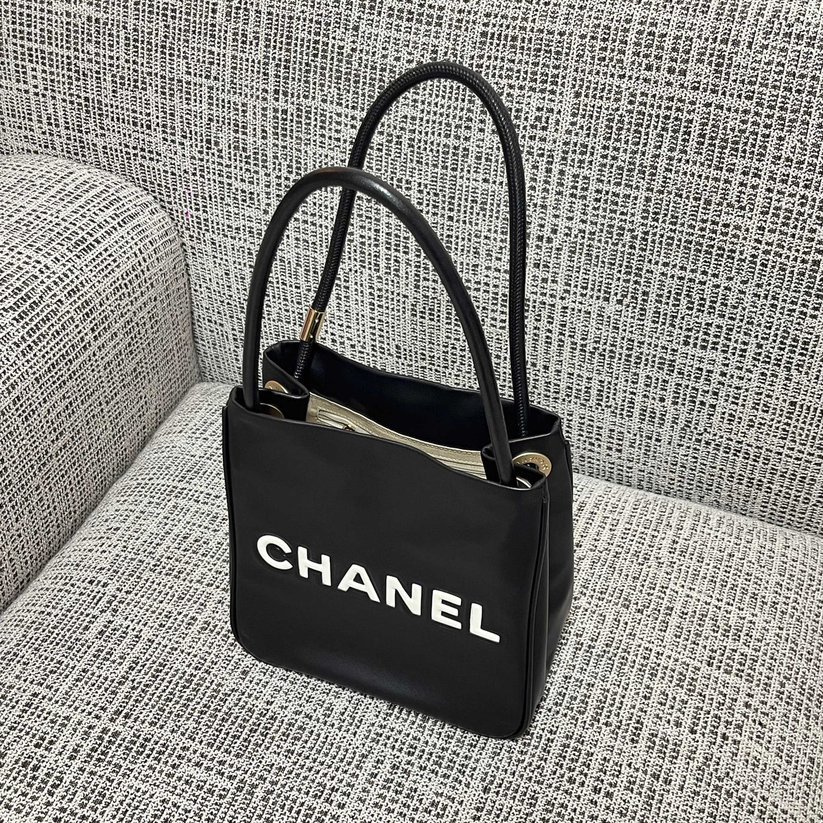 Chanel 2026 Camellia Letter Reversible Tote Bag 25cm Black White Leather