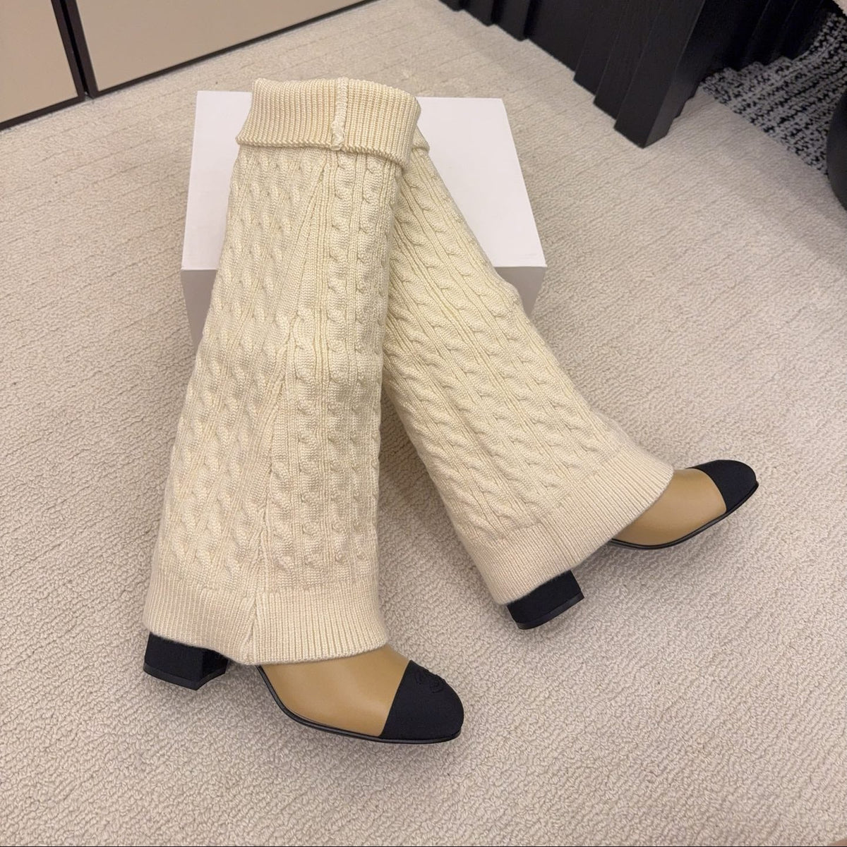 CC 26 Boot With Sock Detail Beige Cream Wool Leather 588841