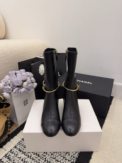 CC 26 Short Boot With Gold-tone Ankle Chain Black Lambskin 588819
