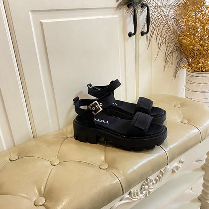 Prada Front Strap Sandal Black Canvas 687802