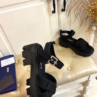 Prada Criss-Cross Sandal Black Canvas 687803
