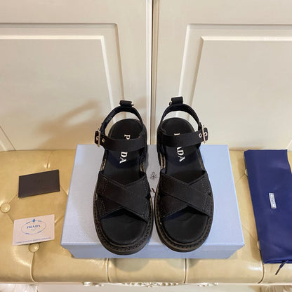 Prada Criss-Cross Sandal Black Canvas 687803