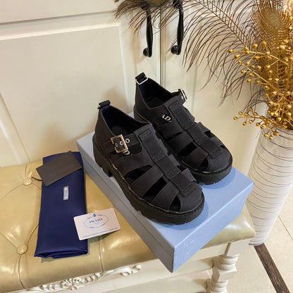Prada Fisherman Sandal Black Canvas 687804