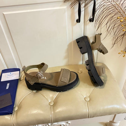 Prada Front Strap Sandal Military Green Canvas 687804