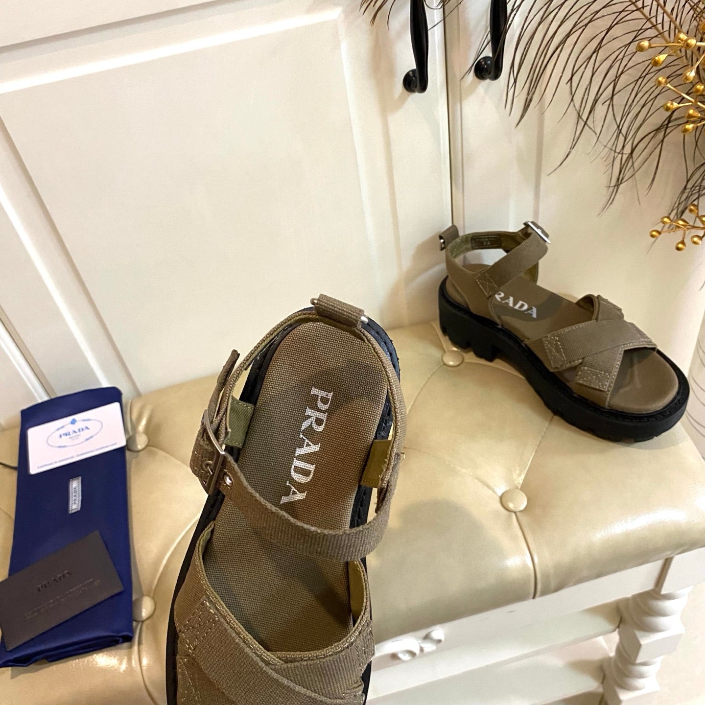 Prada Criss-Cross Sandal Military Green Canvas 687804