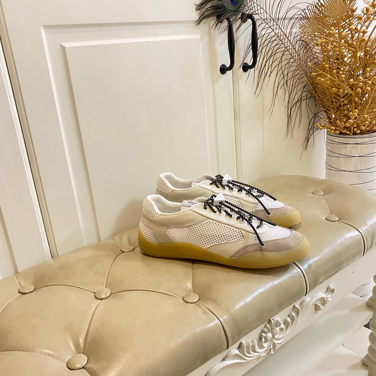 Prada Speedrock Sneaker Ivory Suede Mesh 687795