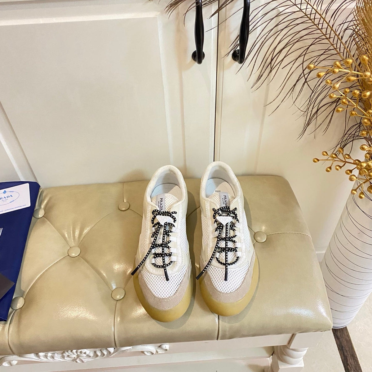 Prada Speedrock Sneaker Ivory Suede Mesh 687795