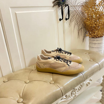 Prada 26s Lace Up Sneakers Chunky Sole In Beige Tech Fabric And Mesh