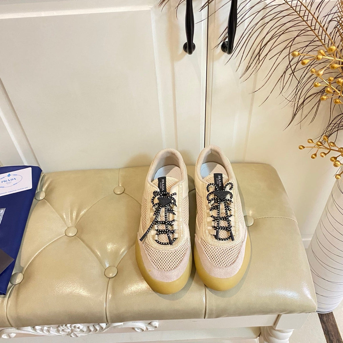 Prada Speedrock Sneaker Beige Suede Mesh 687797