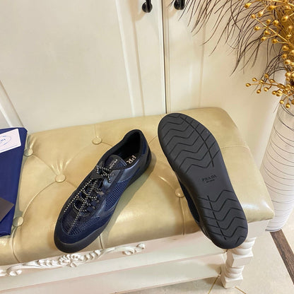 Prada 26s Lace Up Sneakers Chunky Sole In Blue Tech Fabric And Mesh