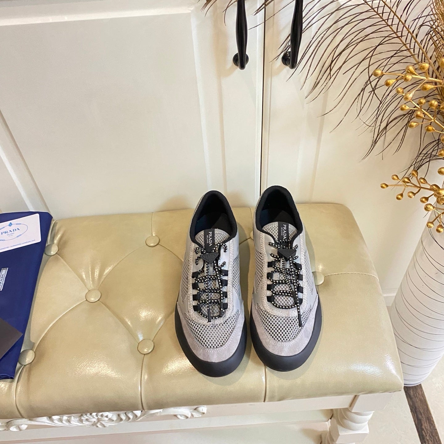 Prada 26s Lace Up Sneakers Chunky Sole In Grey Tech Fabric And Mesh